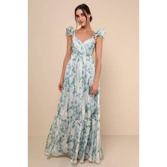 Lulus Dresses & Skirts - Floral Wrap Maxi Dress in Mint Green